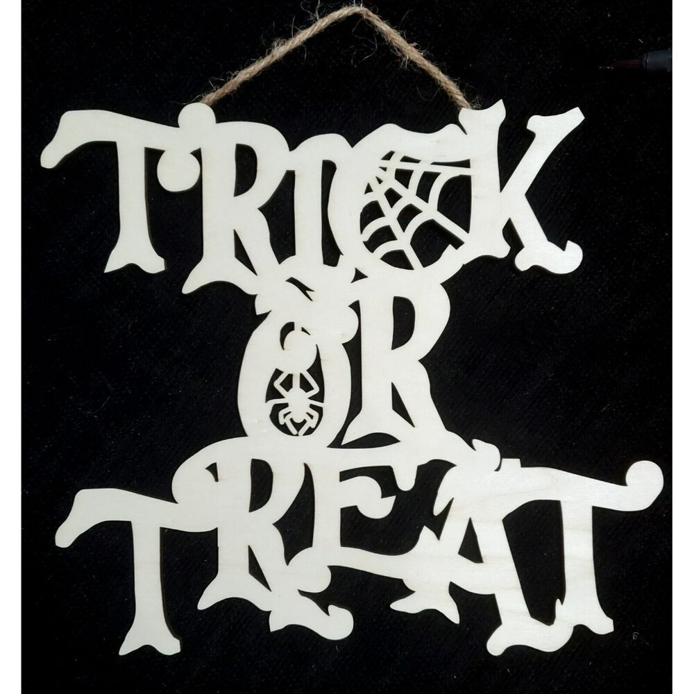 Trick Or Treat Wood Laser Cut Out Sign Crafts Halloween Decor Wreath Spider Web